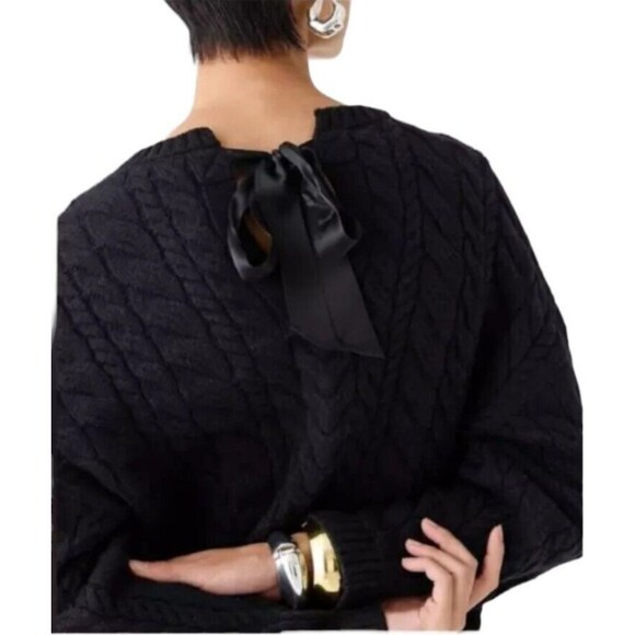 J. Crew Cable Knit Heather Gray Wool Blend w Back Tie Sweater Size M NWT - Picture 12 of 12